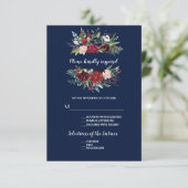 Grillige Burgundy Blush Bloemen Navy Blauwe Trouw RSVP Kaartje (Staand voorkant)