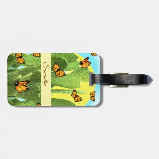 Grillige Cactus En Vlinders Bagagelabel (Achterkant horizontaal)