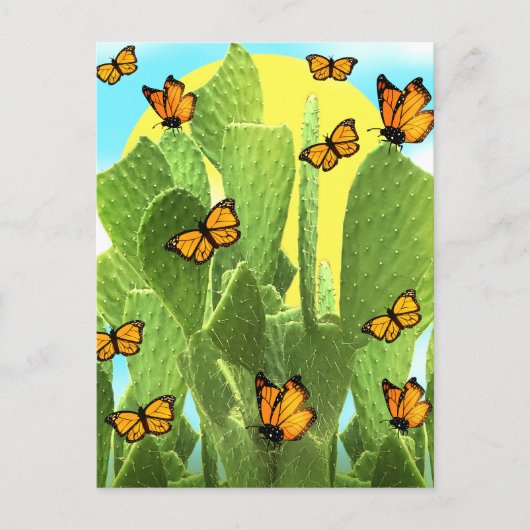 Grillige Cactus En Vlinders Briefkaart (Voorkant)