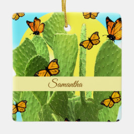 Grillige Cactus En Vlinders Keramisch Ornament