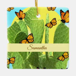 Grillige Cactus En Vlinders Keramisch Ornament