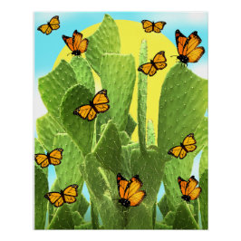 Grillige Cactus En Vlinders Perfect Poster
