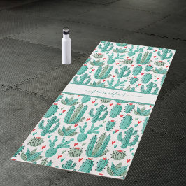 Grillige cactus groen wit patroon monogram yogamat