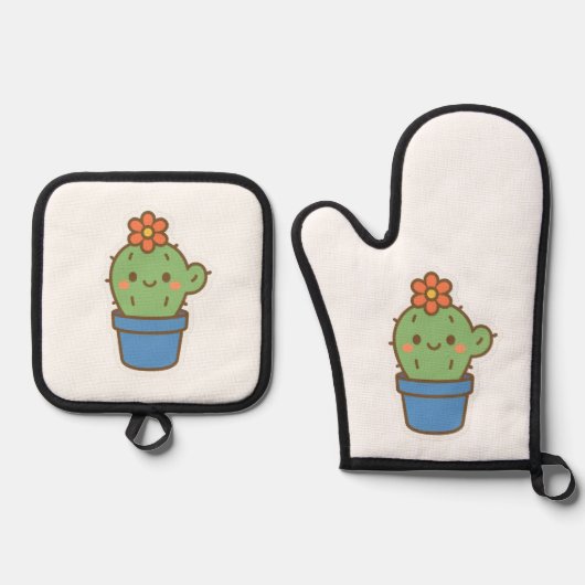 grillige cactus ovenwant & pannenlap set (Voorkant)