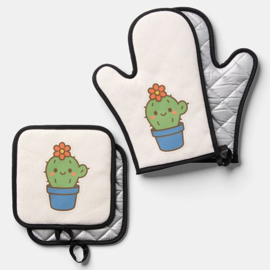 grillige cactus ovenwant & pannenlap set (Voorkant / Achterkant)