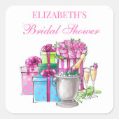 Grillige Cadeaus Champagne Rozen Bruidsdouche Vierkante Sticker (Voorkant)