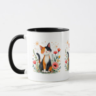 grillige calico cat   Floral Cottagecore Art Mok