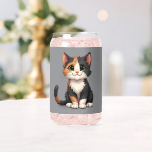 Grillige Calico Kat met Kat-Attitude Blikvorm Glas