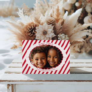 Grillige Candy Cane Streep Vakantie Fotokaart Feestdagenkaart