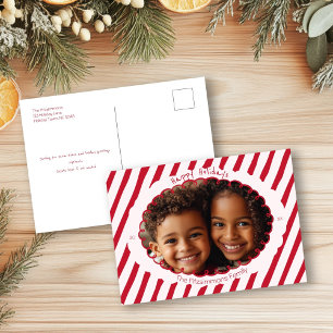 Grillige Candy Cane Streep Vakantiefotokaart Feestdagenkaart