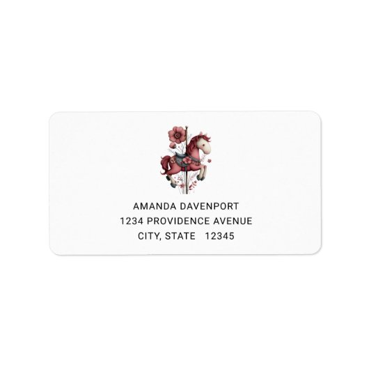 Grillige Carrousel Paard Afbeelding Adres Etiket (Voorkant)
