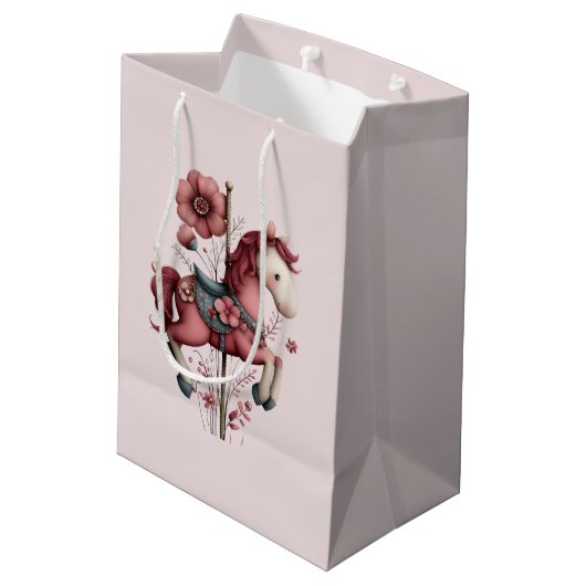 Grillige Carrousel Paard Afbeelding Medium Cadeauzakje (Achterkant Gekanteld)