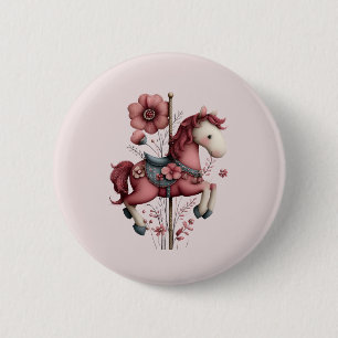 Grillige Carrousel Paard Afbeelding Ronde Button 5,7 Cm