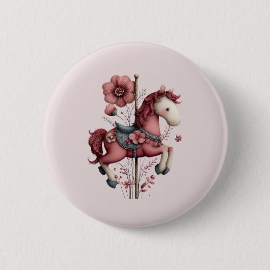 Grillige Carrousel Paard Afbeelding Ronde Button 5,7 Cm (Voorkant)