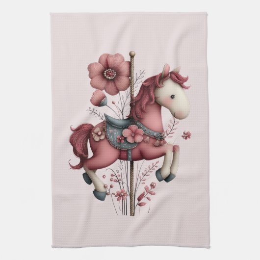 Grillige Carrousel Paard Afbeelding Theedoek (Verticaal)