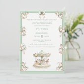 grillige carrousel salie groen Baby shower Kaart (Staand voorkant)