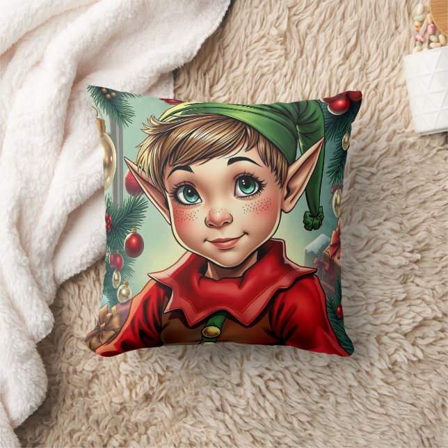 Grillige Cartoon Elf | Kerstmis Kussen (Deken)