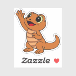 Grillige Cartoon Gecko Decal Bruin Sticker
