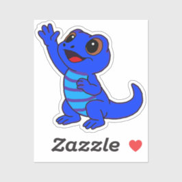 Grillige Cartoon Gecko Sticker Helder Blauw