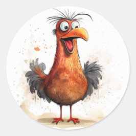 grillige Cartoon kip Ronde Sticker