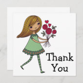grillige Cartoon meisje met een bos van Rozen Bedankkaart (Voorkant / Achterkant)