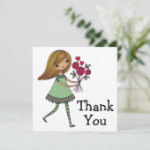 grillige Cartoon meisje met een bos van Rozen Bedankkaart (Staand voorkant)