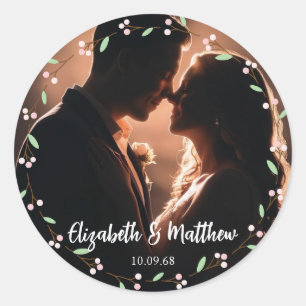 grillige casual overlay foto romantische bruiloft ronde sticker