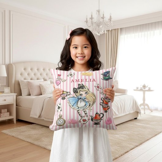 Grillige Chibi Alice Roze Streep Accent Kussen