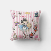 Grillige Chibi Alice Roze Streep Accent Kussen (Voorkant)
