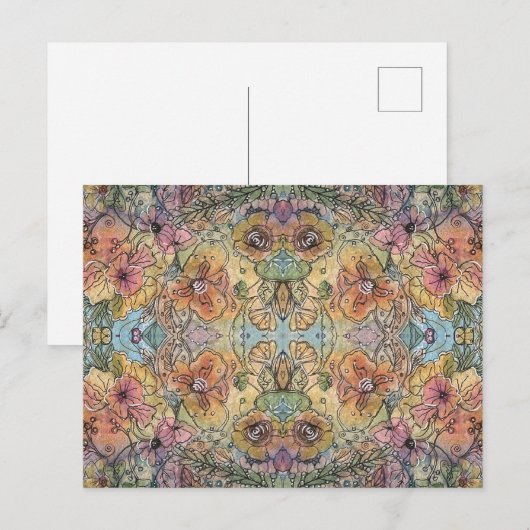 Grillige Chic Bloementuin Aquarel Schilderij Briefkaart (Voorkant / Achterkant)