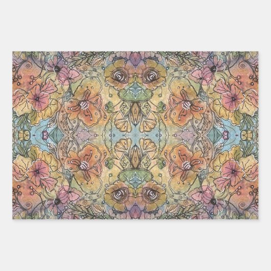 grillige chique bloementuin Waterverf schilderij Inpakpapier Vel (Voorkant 3)