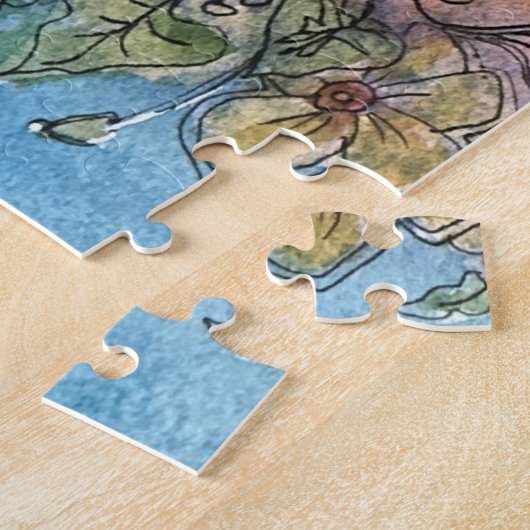 grillige chique bloementuin Waterverf schilderij Legpuzzel (Zijkant)