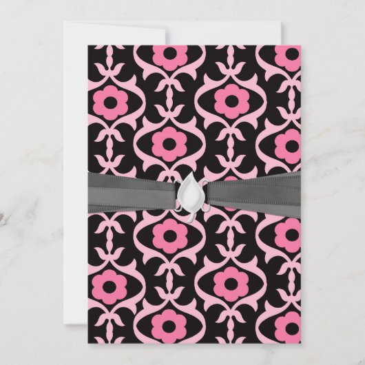 grillige chique roze bloem damast op zwart kaart (Voorkant)