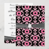 grillige chique roze bloem damast op zwart kaart (Voorkant / Achterkant)