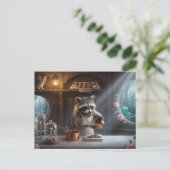 Grillige Chocolade Winkel Diorama met Wasbeer  Briefkaart (Staand voorkant)