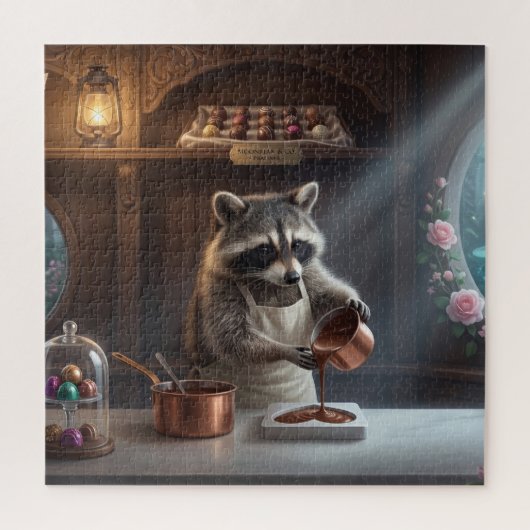 Grillige Chocolade Winkel Diorama met Wasbeer Legpuzzel (Verticaal)