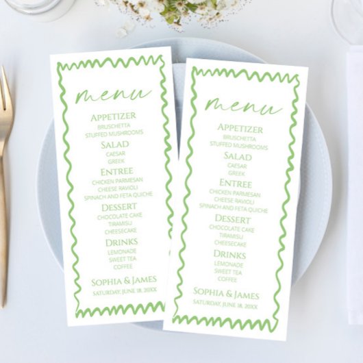 Grillige Citrus Groen Golvende Rand Bruiloft Menu
