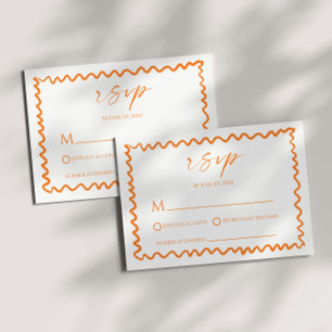 Grillige citrus oranje golvende rand bruiloft RSVP kaartje