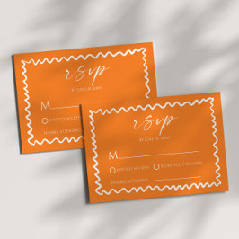 Grillige citrus oranje golvende rand bruiloft RSVP kaartje