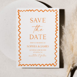Grillige citrus oranje golvende rand bruiloft save the date