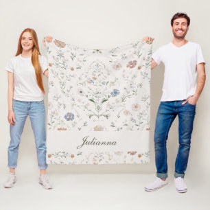 Grillige Cottagecore Beige Monogram Naam Bloem Fleece Deken
