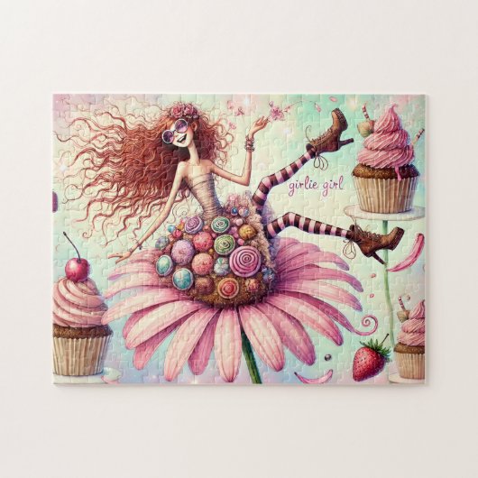 Grillige Cupcake Fee Meisjesachtige Tuin Legpuzzel (Horizontaal)