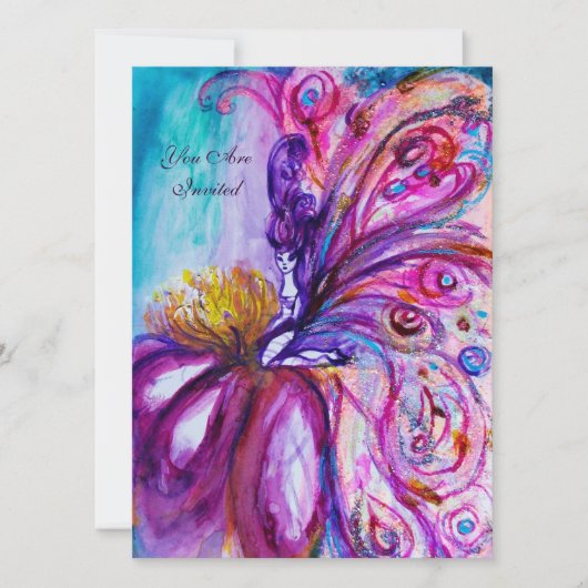 GRILLIGE CUTE BLOEMENFEE IN ROZE, GOUDEN GLITTER KAART (Voorkant)