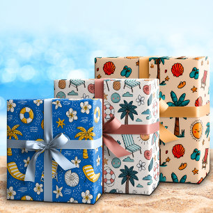 Grillige Cute Cartoon Zomer Strandvakantie Inpakpapier Vel