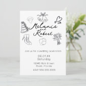 Grillige Cute Doodles Zwart Witte Bruiloft Save The Date (Staand voorkant)