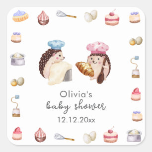Grillige Cute Egel Chef Banketbakker Baby Shower Vierkante Sticker