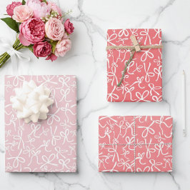 Grillige Cute Roze Witte Strikken Patroon Meisjesa Inpakpapier Vel