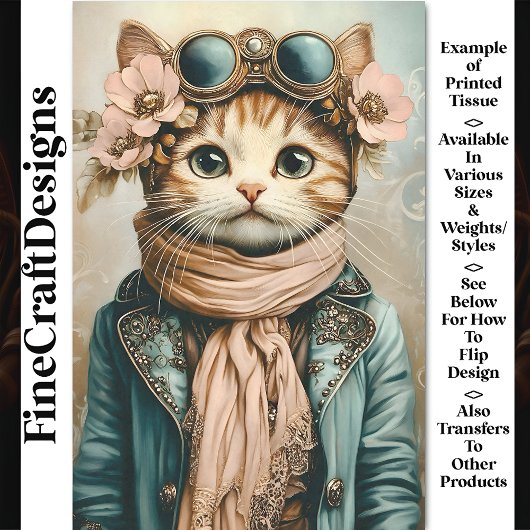 Grillige Cute Steampunk Kat + Sjaal BH3 Decoupage Tissuepapier
