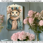 Grillige Cute Steampunk Kat + Sjaal BH3 Decoupage Tissuepapier