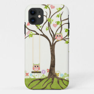 Grillige Cute Uilen Levensboom Hart Blaadjes Krull iPhone 11 Hoesje